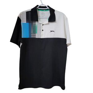 Slazenger Size M Black White Colorblock with Mod Pattern Golf Shirt